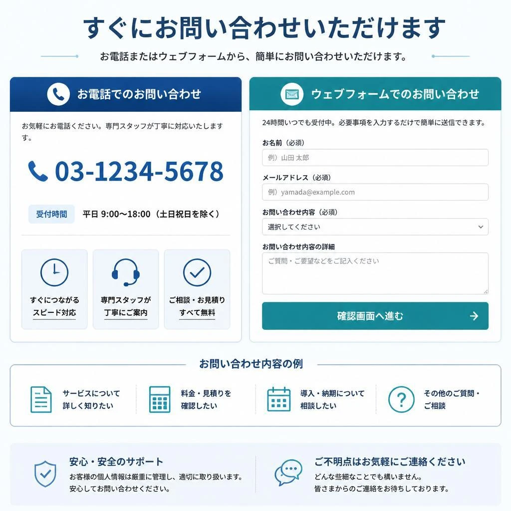 今すぐお問い合わせを！