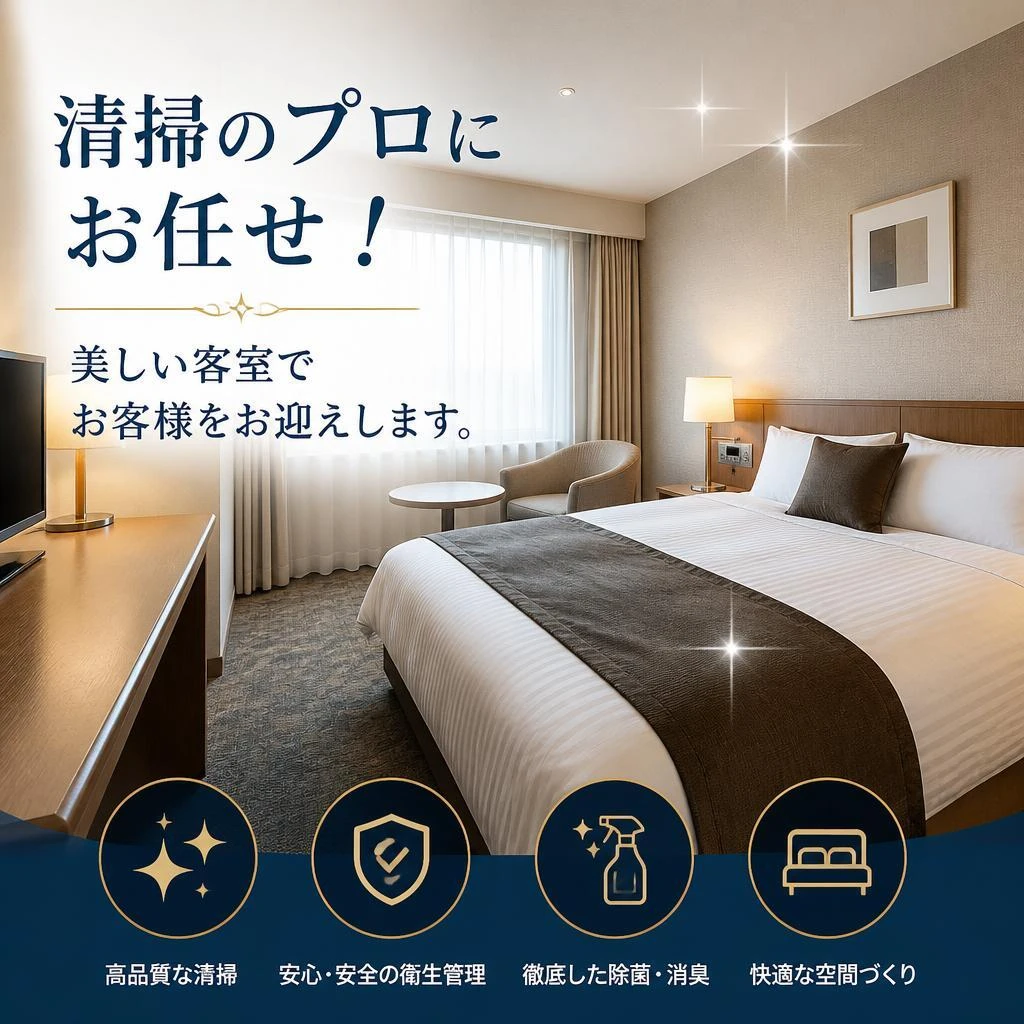 清掃のプロにお任せ！美しい客室でお客様をお迎えします。