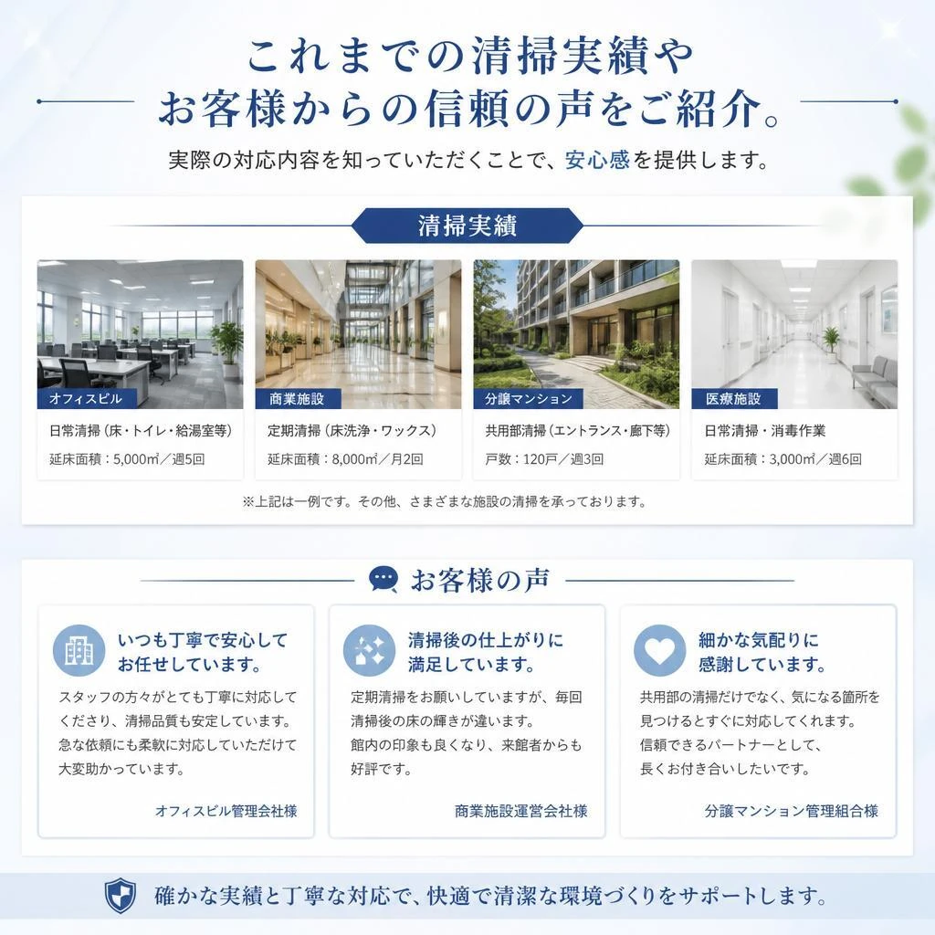 清掃実績とお客様の声