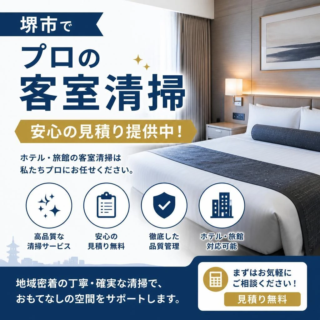 堺市でプロの客室清掃、安心の見積り提供中！
