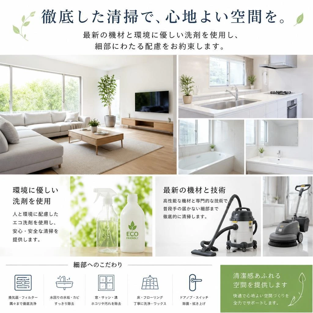 清掃のプロが使用する機材と洗剤