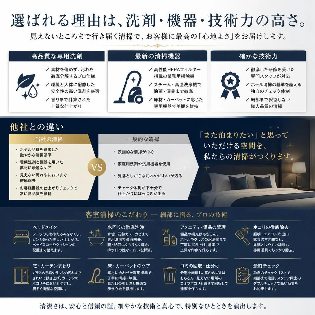 高品質な清掃の特徴