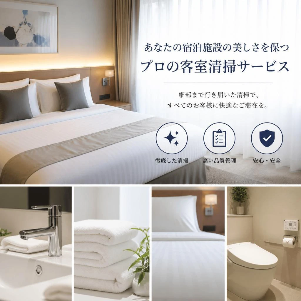 あなたの宿泊施設の美しさを保つ、プロの客室清掃サービス