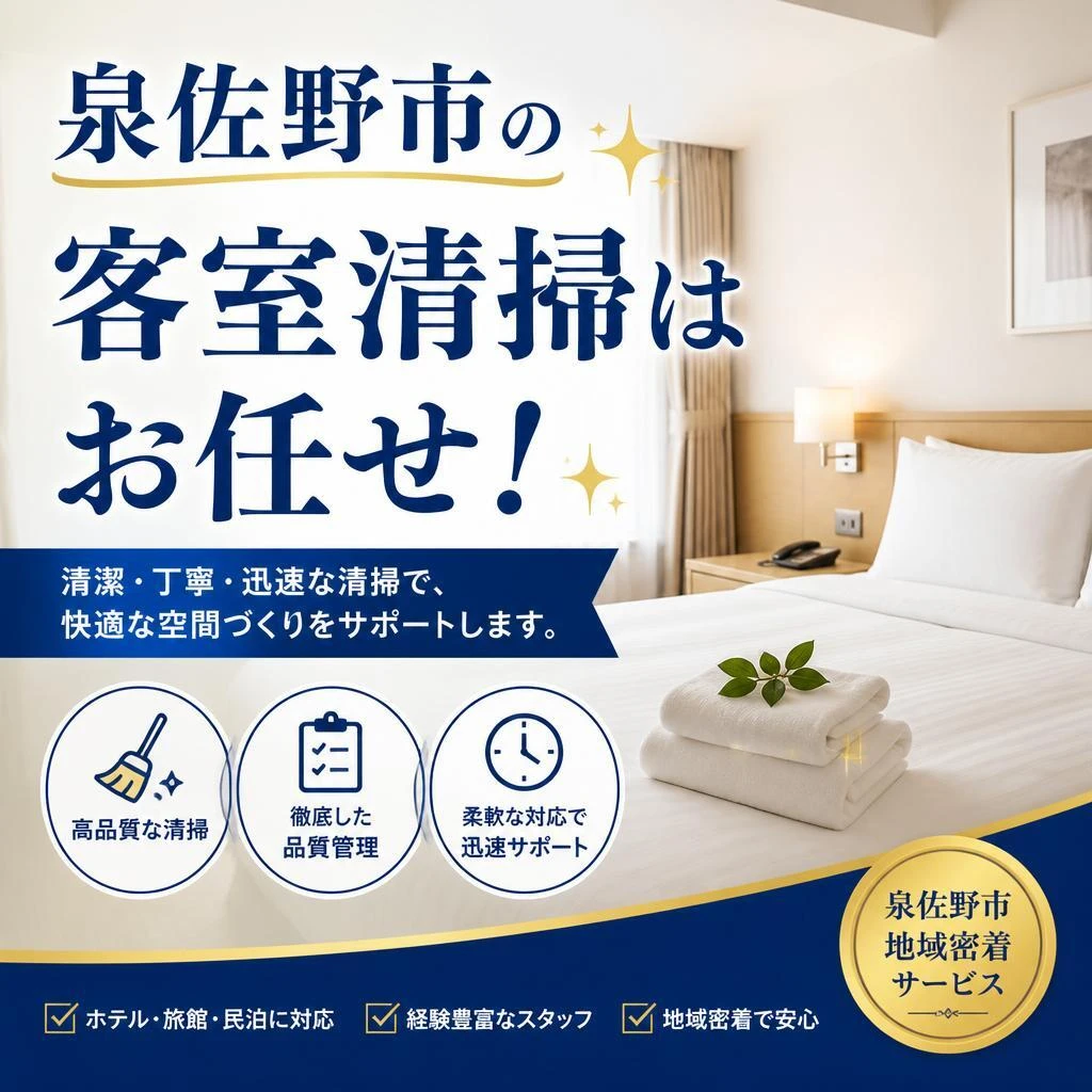 泉佐野市の客室清掃はお任せ！